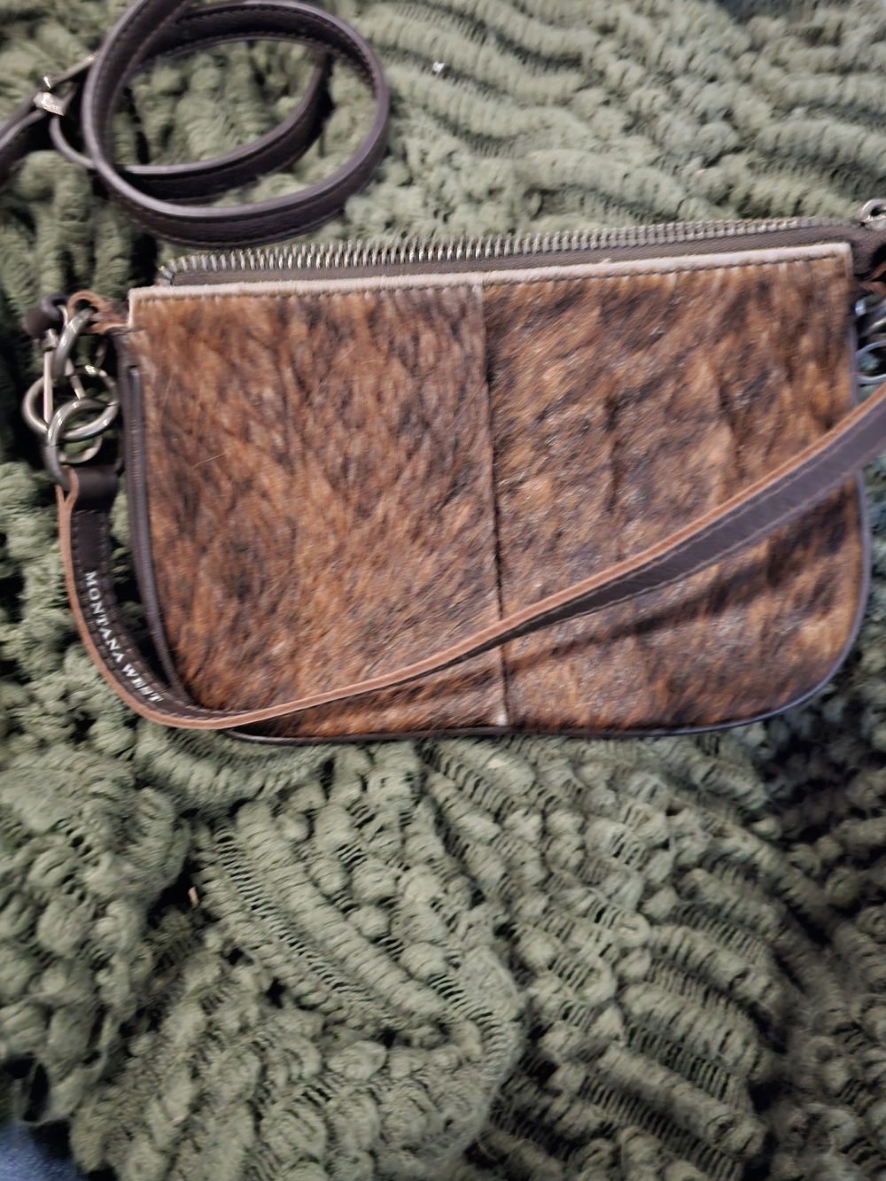 Montana West Brown Haircalf Crossbody with Dark Brown Strap